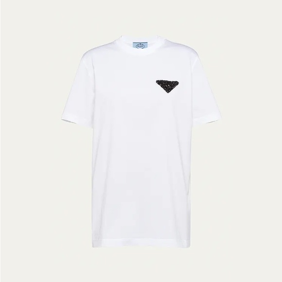Prada Embellished Logo Jersey T-Shirt NWT Medium - Picture 1 of 12